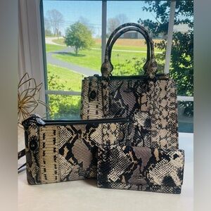 Coach Crosby Carryall Satchel, Crossbody, Wallet Set in Python Embossed Leather